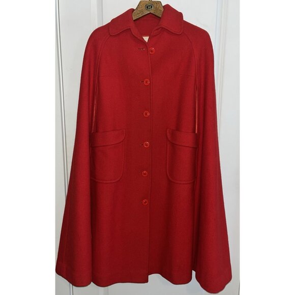 Vtg Pendleton RED O/S Cape Coat 44" Long Wool Satin Lined 70's EXCELLENT - Picture 4 of 14